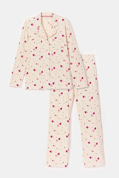 Woody Ecru Women's Pajamas - Ypd 912 Heart Printed