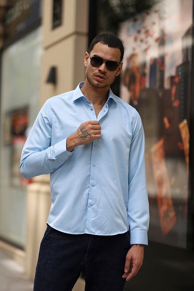 PASSERO Slim Fit Satin Shirt with Snap Fasteners