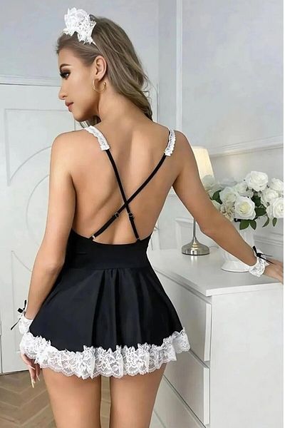 DOSESA Costum de damă sexy fantezie cu brățară din dantelă neagră