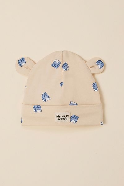 Woody Cotton Baby Hat-Bea - 996-Printed Ecru