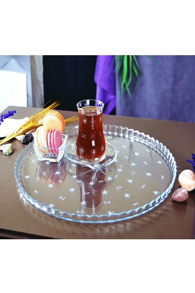 DECOCIA Round Glass Cake and Presentation Tray with Sema Pattern