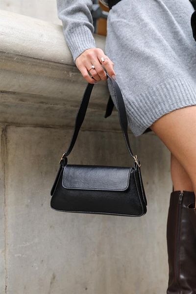Madamra Schwarze Damen-Schultertasche mit einfachem Design und Überzug