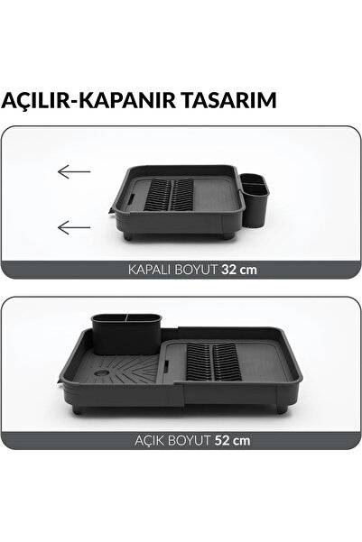 Mutfak Köşesi Retractable Sliding Dish Rack, Dish Basket - Anthracite