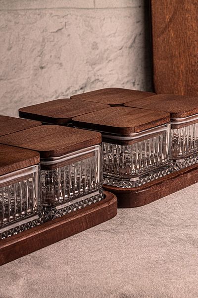 Snippy Bella Square 8-Piece Glass Snack Bowl - Wooden Vacuum, Square Tray, Glass Breakfast Bowl 230 ml
