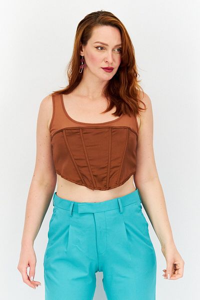 Missguided Women Petite Square Neck Sleeveless Mesh Crop Top, Brown