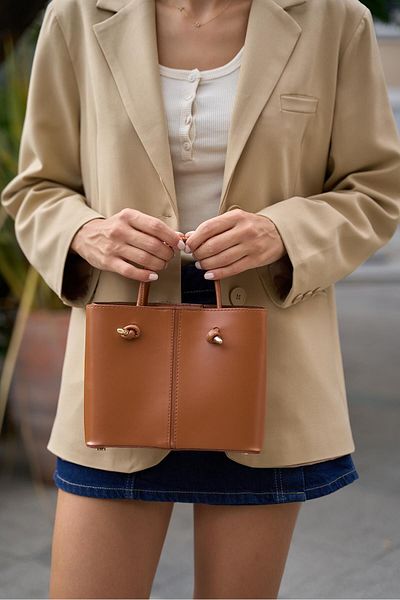 Madamra Hellbraune Damen-Hand- und Umhängetasche – Spitzendetail