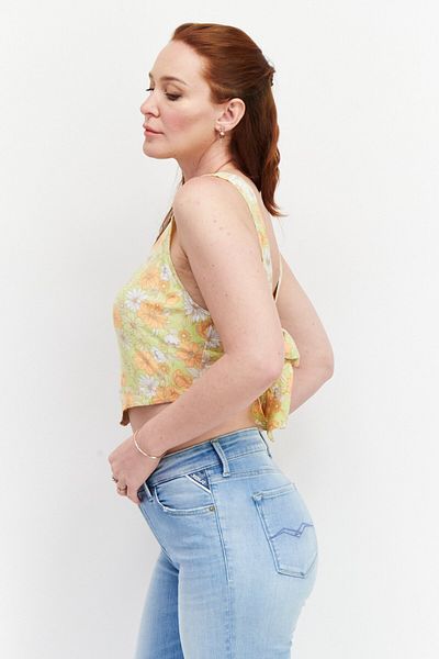 RVCA Women Scoop Neck Floral Print Tank Top, Lime Green Combo
