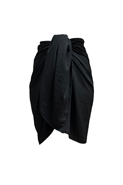 BF Bikini Fashion ΑΝΤΙΓΡΑΦΗ - Γυναικεία μαύρη φούστα παραλίας με γραβάτα Pareo χωρίς εσώρουχα 78*150