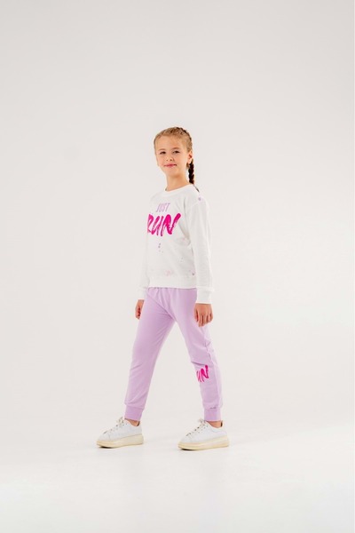 coppa kids 6 Years Old Seasonal Coppa Run Printed Girl-Boy Set - Ecru/Lilac - Frnd00000003-94