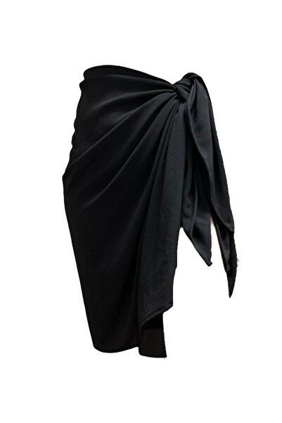 BF Bikini Fashion ΑΝΤΙΓΡΑΦΗ - Γυναικεία μαύρη φούστα παραλίας με γραβάτα Pareo χωρίς εσώρουχα 78*150