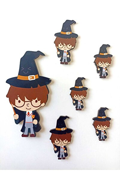 AKIN AKSESUAR HEDİYELİK Harry Potter Figürlü 6 Parça Ahşap Çocuk Odası Süslem...