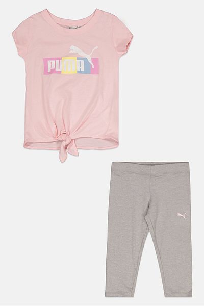 Puma Kids Girls 2 Pcs Printed Top And Bottom Set, Pink/grey