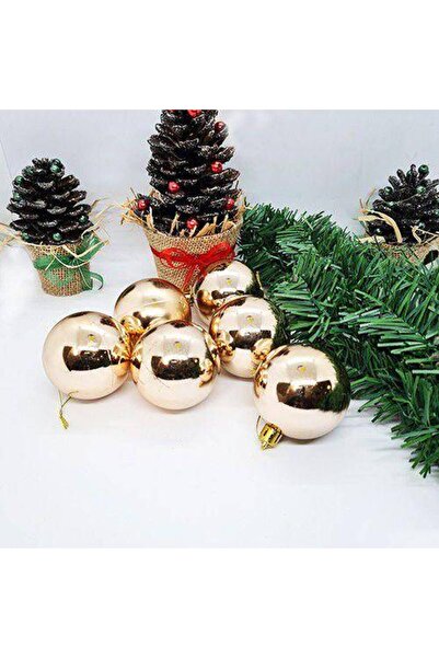 Parti Dükkanım Ornament Pom de Pin Minge Luminoasa Sampanie 6 Bucati 6 Cm