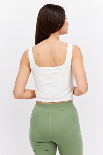 We Are We Wear Women Square Neck Sleevesless Crop Top, Cream