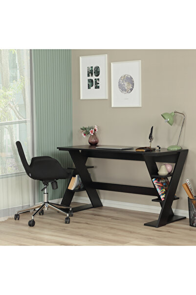 PASİFİC HOME Lungo Raflı Çalışma Masası, Ofis Masası, 60x140 Cm, Siyah