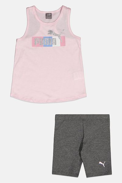 Puma Kids Girl 2 Pieces Sleeveless Top And Short Set, Pink/Grey