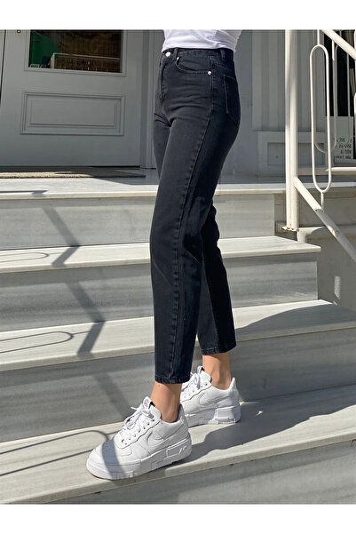 MAKRAS EXCLUSIVE Alula Women's Non-Fading Black High Waist Mom Jeans Boyfrend Pants