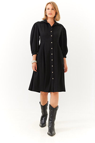 Butik Arzu Özel Moda Atölyesi Midi Boy Siyah Elbise