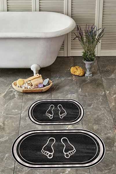 Napoli Home Set de scaune pentru toaletă cu covoraș de baie oval imprimat dig...