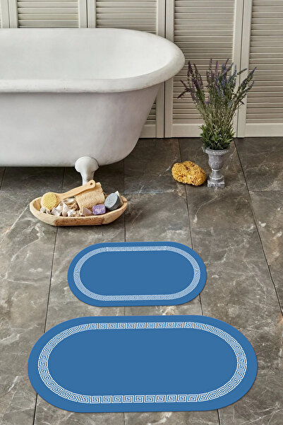 Napoli Home Set de scaune pentru toaletă cu covoraș de baie oval, lavabil, anti-alunecare, cu cadru simplu