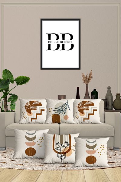Belle Benoit Σετ 6 τεμαχίων Bohemian Beige σχέδιο διπλής όψης, διακοσμητικό, κάλυμμα μαξιλαριού καναπέ, κάλυμμα μαξιλαριού ριχτάρι