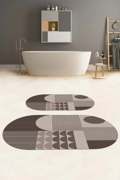 Napoli Home Covoraș de baie oval, lavabil, anti-alunecare, cu model modern, set pentru toaletă