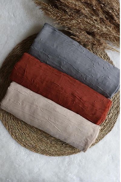 Avzen Bamboo Kraş Shawl Σετ 3 Μπεζ, τούβλο, γκρι
