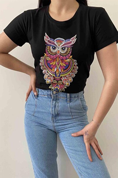 İstangül Butik Тениска с кръгло деколте Owl