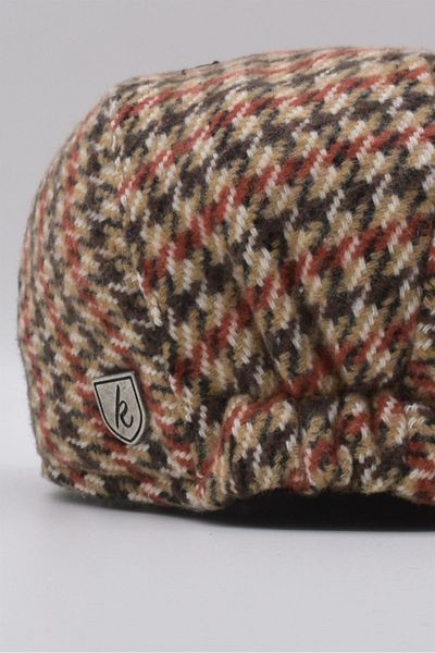 Külah Patterned Camel Men's Helmet Driver Hat Flat Cap