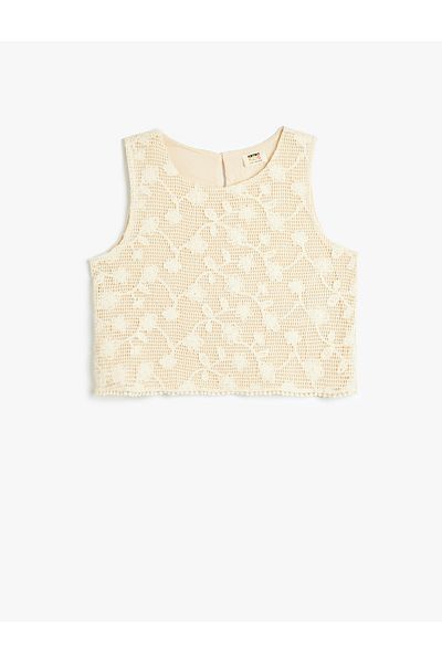 Koton Round Neck Lace Crop Blouse - Strappy Lined