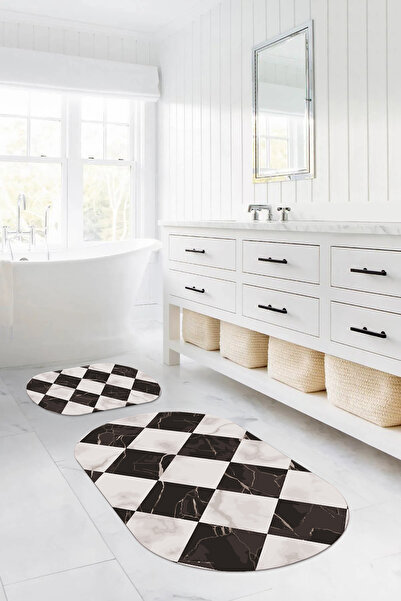 Napoli Home Ψηφιακό σετ τουαλέτας με μοτίβο από μάρμαρο που πλένεται, οβάλ χα...