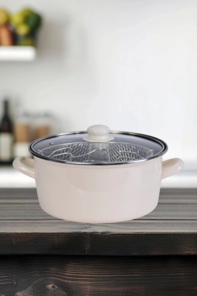 PR HOME Enameled Glass Lid Frying Pan 24 cm Cream