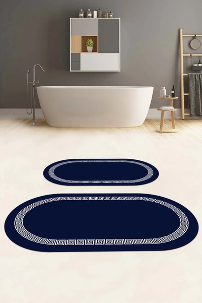 Napoli Home Digital Washable Non-Slip Base Simple Framed Oval Bath Mat Toilet Set