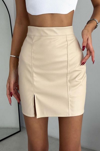 İstangül Butik Fusta mini din piele cu fermoar
