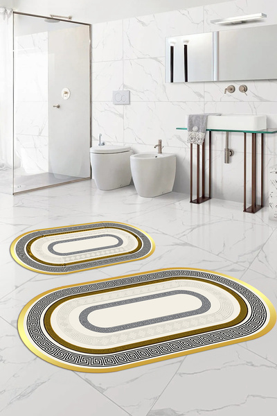 Napoli Home Ψηφιακό πλενόμενο αντιολισθητικό σετ κλασικού μοντέλου οβάλ χαλάκι μπάνιου και καθίσματος τουαλέτας