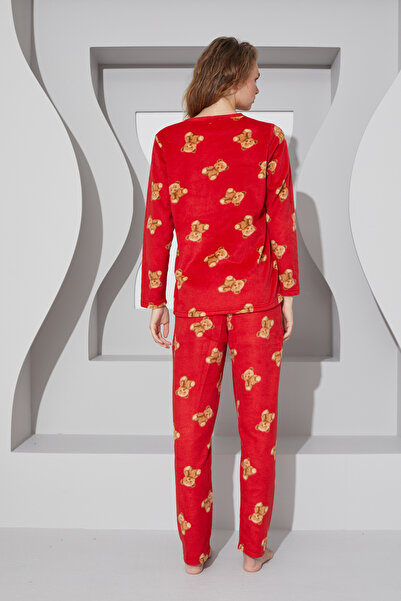 Siyah İnci kırmızı Alt-Üst Polar Pijama Takım 24223071