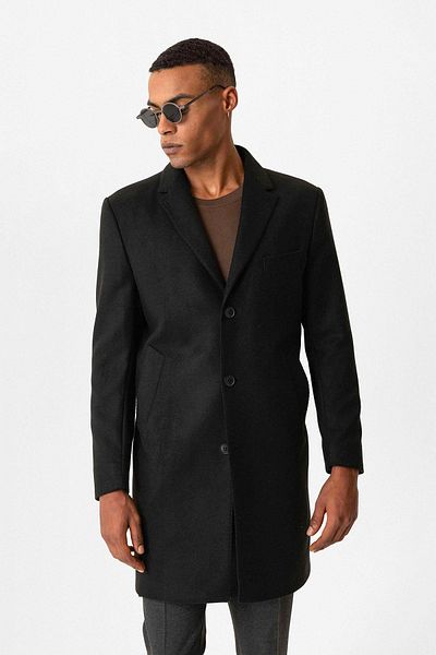 Antioch Black Slim Fit Jacket Collar Men's Coat