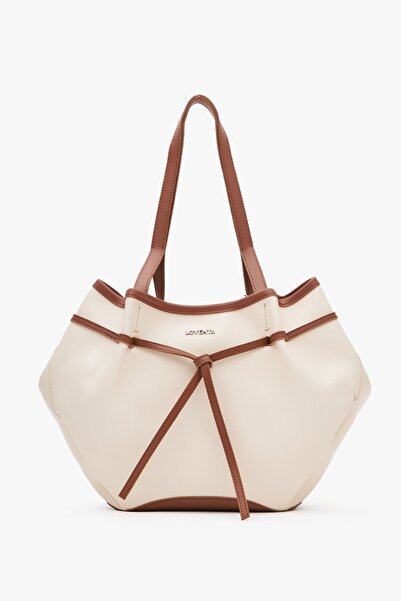LOVENTA Large Tote Bag Beige & Tan Niesha