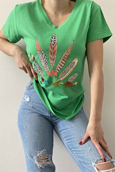 İstangül Butik Μπλουζάκι με σχέδιο με πούπουλα