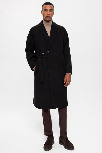 Antioch Black Belted Oversize Men's Coat