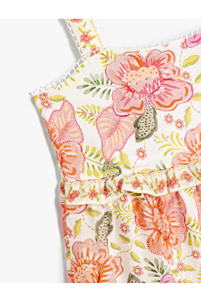 Koton Çiçekli Elbise Askılı Katlı İşleme Detaylı Fırfırlı