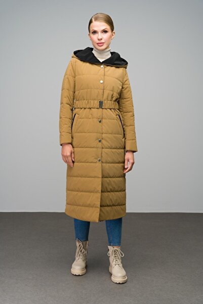 Olcay Μακρύ καπιτονέ παλτό - με κουκούλα και με λεπτομέρεια Garni, KAMEL 6662