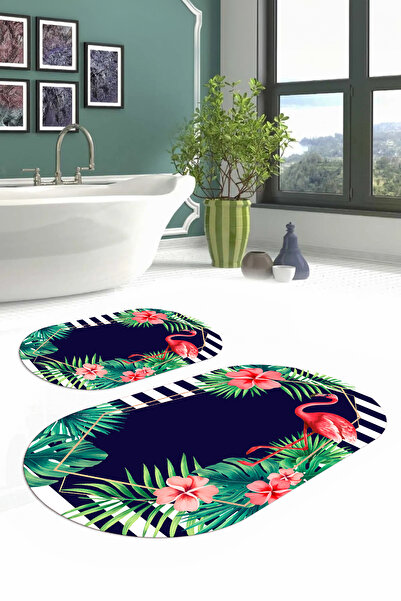 Napoli Home Set de toaletă pentru covoraș de baie oval cu model flamingo colo...