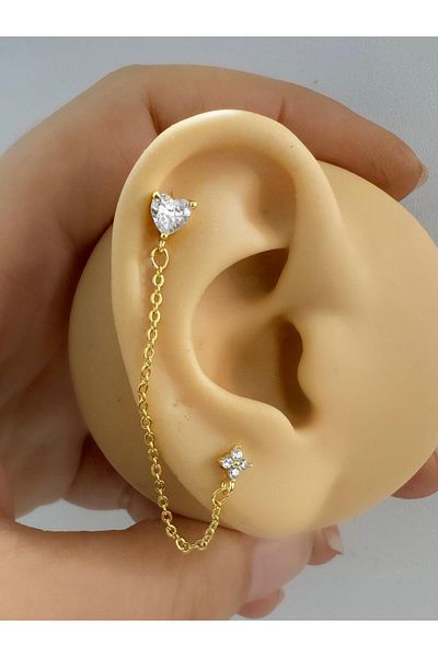 Arescollection Zircon Stone - Heart Flower Pattern Helix Cartilage Lobe Fitting Piercing Earrings