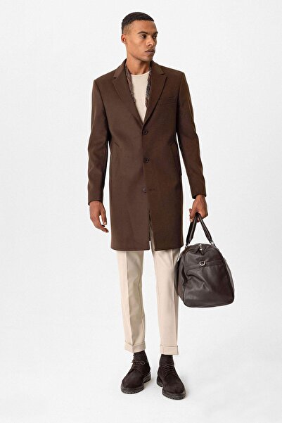 Antioch Kahve Slim Fit Ceket Yaka Erkek Kaban