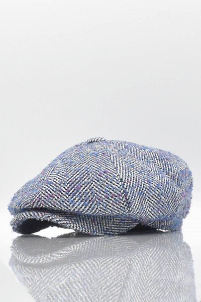 Külah Sailor Type Cap Herringbone Patterned Wool Hat Blue