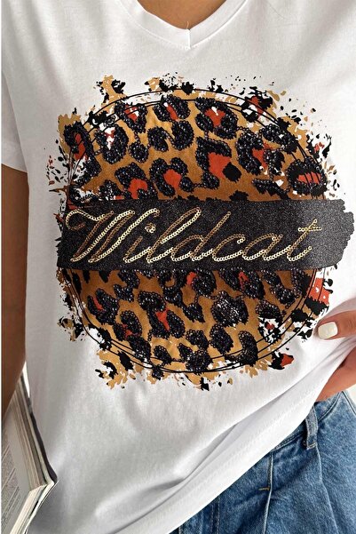 İstangül Butik Tricou cu design cu paiete Wild Cat