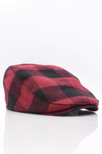 Külah Men's Brood Plaid Wool Red Cap Hat
