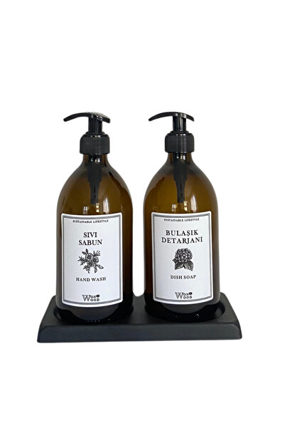 Wonwood Metal Stantlı Amber Cam Bulaşık Deterjanı Ve Sıvı Sabun Şişesi