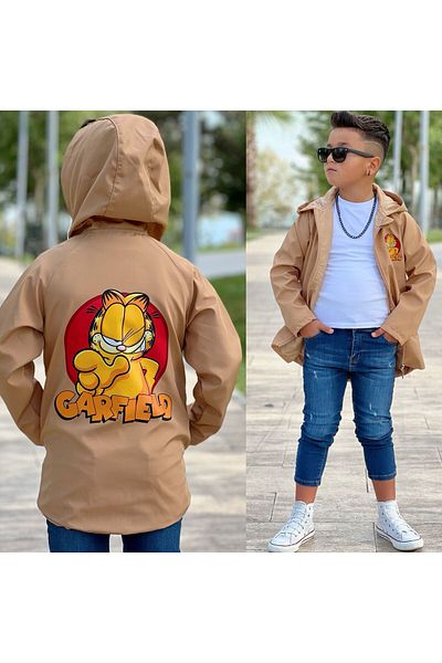 BERFONZO KIDS Boy's Garfi̇eld Trench Coat Raincoat